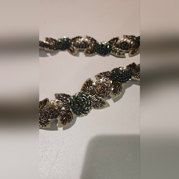 Sequin Floral Design Belt With Satin Ash Tie Adjustable. - Picture 4 of 9